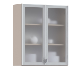 Регина РП-180 Полка Песочный/Витрина алюминий Белый глянец/стекло Сатин