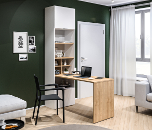 Стеллаж со столом Мальта СБ-3261 Белый,Дуб Гамильтон/МДФ Белый