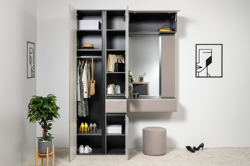 Для одежды, Шкаф комбинированный Сидней 13.18, антрацит, веллюто капучино