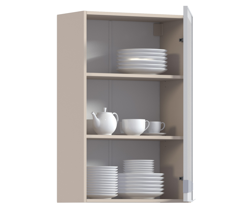 Навесные, Регина РП-160 Полка Песочный/Витрина алюминий Белый глянец/стекло Сатин