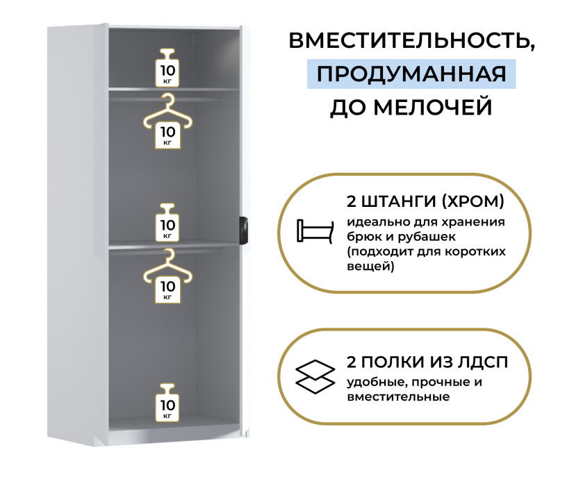 Для одежды, Шкаф двухдверный Макс 1000 мм, вариант №4 (ЛДСП/МДФ)