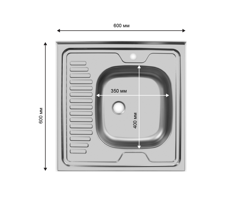 Кухонные мойки, Мойка накладная 60*60 Правая в комплекте с сифоном и крепежом