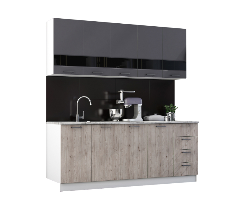 Кухни, Кухня Астра 2,0 м Графит софт/Дуб галиано МДФ