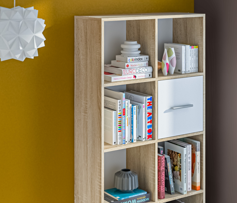 Стеллажи, Стеллаж Мамбо СБ-3215 Дуб Сонома/Белый