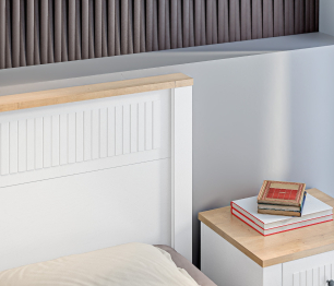 Кровать Монтана СБ-3550 Белый Альпийский,Дуб Гамильтон,МДФ Дуб Белый